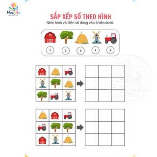 Toán tư duy sắp xếp số theo hình cho bé 3-5 tuổi | Học liệu in màu combo 20 tờ