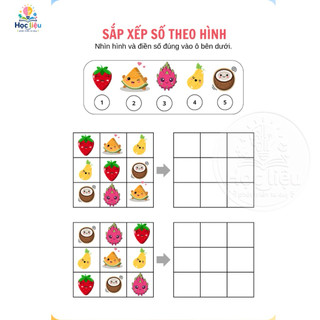 Toán tư duy sắp xếp số theo hình cho bé 3-5 tuổi | Học liệu in màu combo 20 tờ