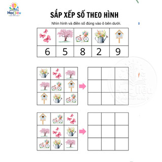 Toán tư duy sắp xếp số theo hình cho bé 3-5 tuổi | Học liệu in màu combo 20 tờ