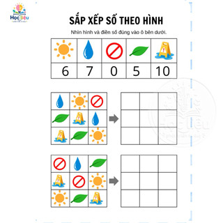 Toán tư duy sắp xếp số theo hình cho bé 3-5 tuổi | Học liệu in màu combo 20 tờ
