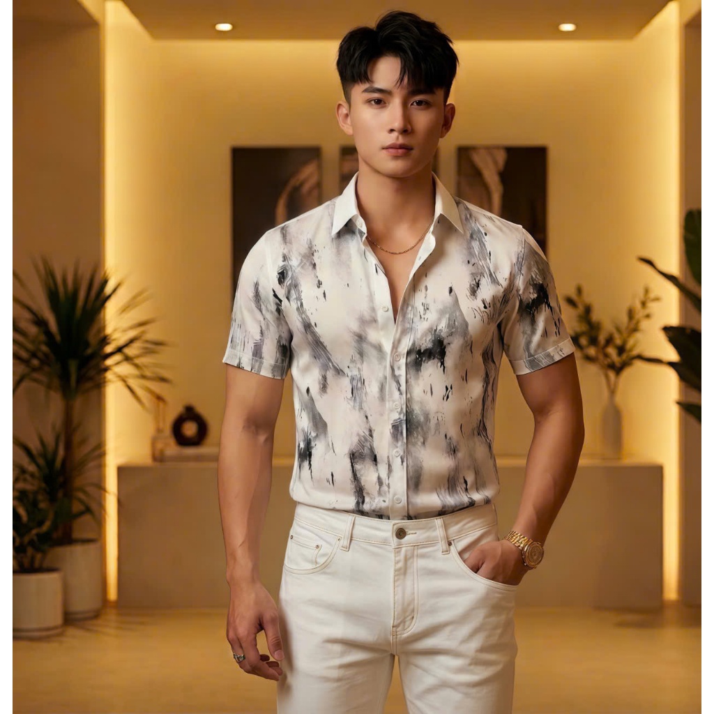 Áo sơ mi nam nữ tay ngắn in họa tiết 3D thiết kế phong cách hàn quốc chuẩn phom tôn dáng trẻ trung năng động