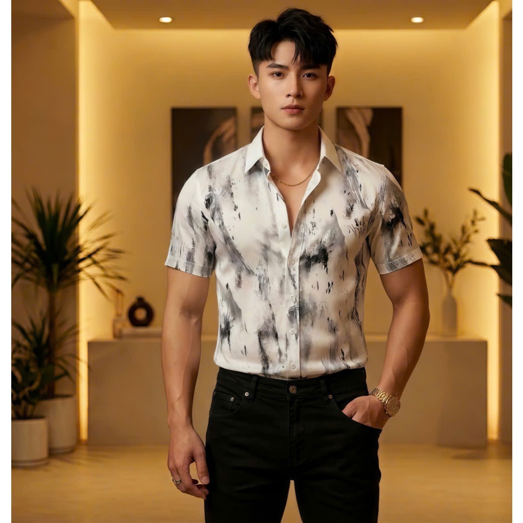 Áo sơ mi nam nữ tay ngắn in họa tiết 3D thiết kế phong cách hàn quốc chuẩn phom tôn dáng trẻ trung năng động