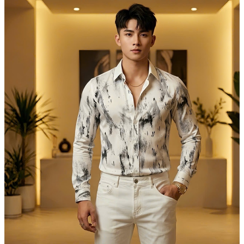 Áo sơ mi nam nữ tay dài in họa tiết thiết kế phong cách hàn quốc chuẩn phom tôn dáng trẻ trung năng động