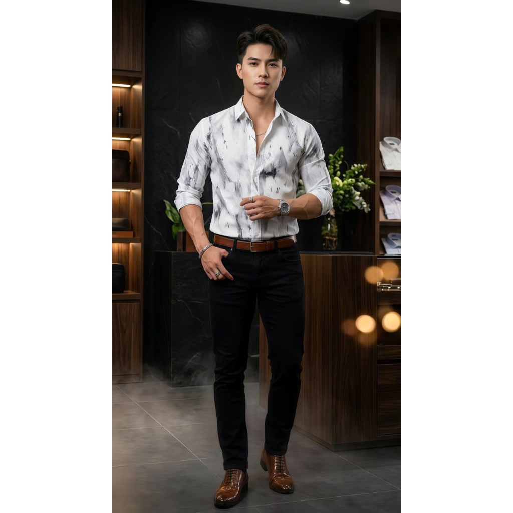 Áo sơ mi nam nữ tay dài in họa tiết thiết kế phong cách hàn quốc chuẩn phom tôn dáng trẻ trung năng động