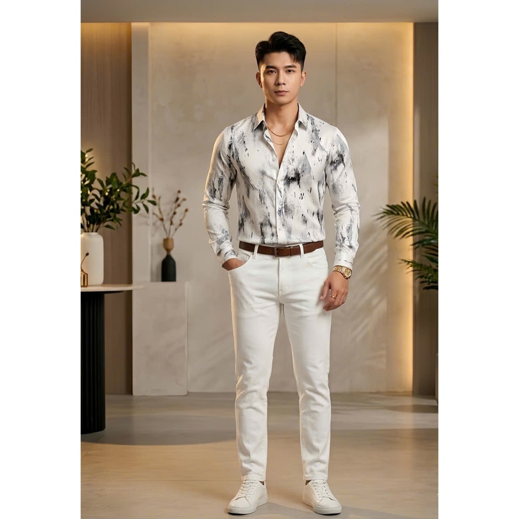Áo sơ mi nam nữ tay dài in họa tiết thiết kế phong cách hàn quốc chuẩn phom tôn dáng trẻ trung năng động