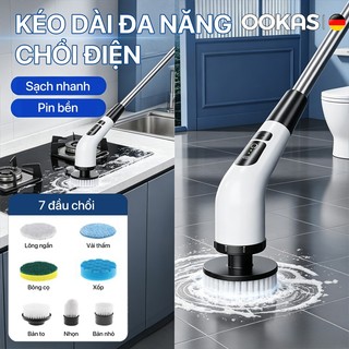 OOKAS Chổi điện kéo dài, 9 đầu đa năng, sạc Type-C, pin bền, 400 vòng/phút