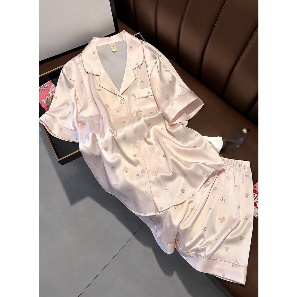 [CAO CẤP] Bộ đồ ngủ nữ lụa satin mềm mát mặc nhà, Tay ngắn - Quần ngắn