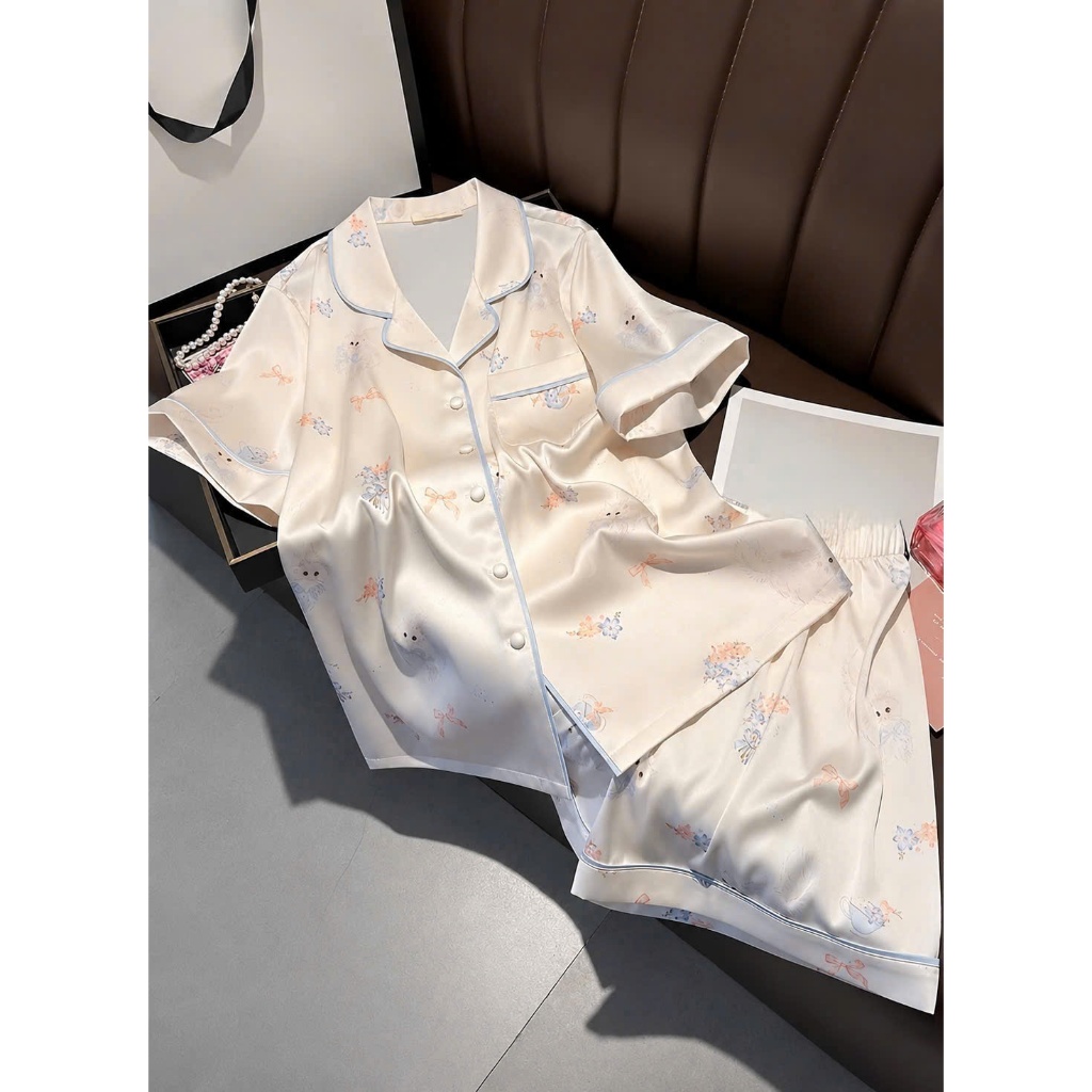 [CAO CẤP] Bộ đồ ngủ nữ lụa satin mềm mát mặc nhà, Tay ngắn - Quần ngắn