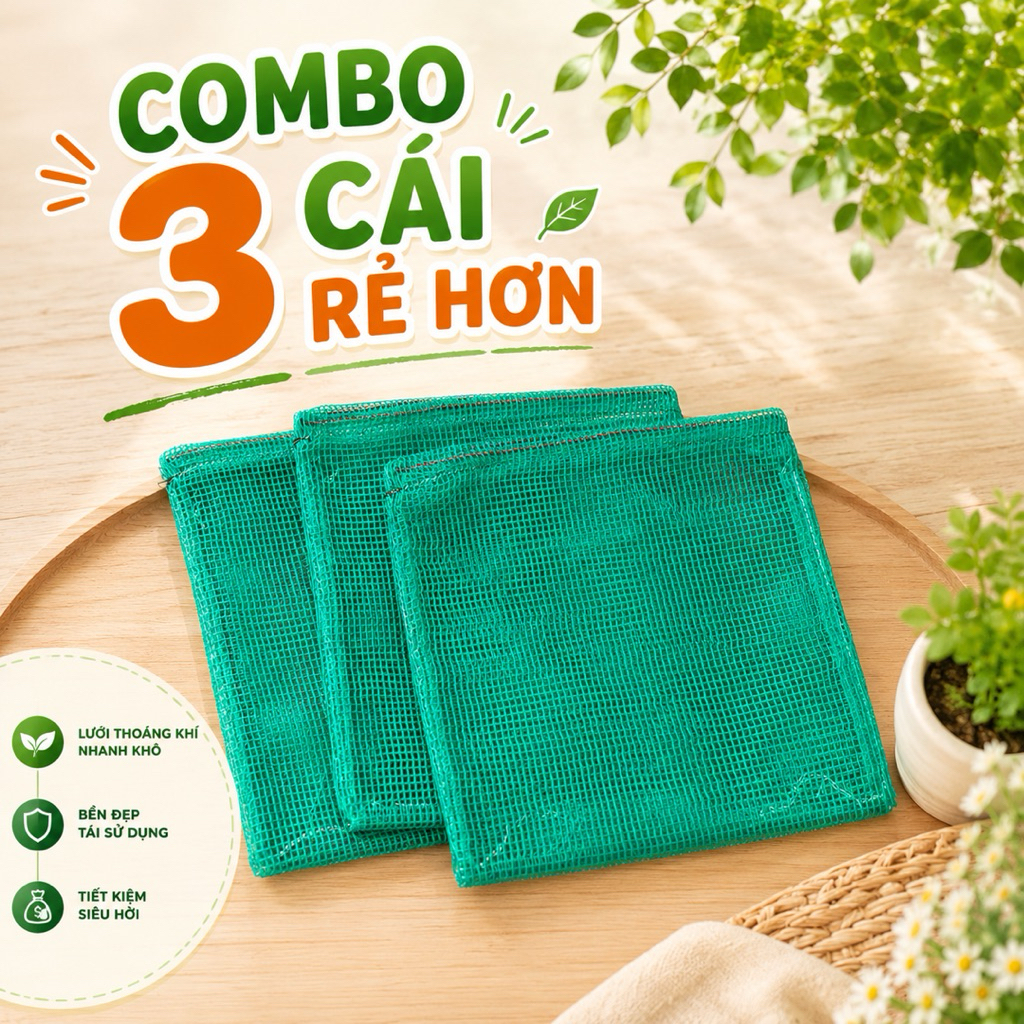 Combo 5 Túi Lưới Mini Dây Rút 20x20cm – Treo Hành Tỏi, Đựng Đồ Nhà Bếp & Nhà Tắm, Thoáng Khí, Bền Đẹp