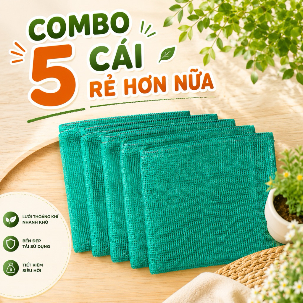 Combo 5 Túi Lưới Mini Dây Rút 20x20cm – Treo Hành Tỏi, Đựng Đồ Nhà Bếp & Nhà Tắm, Thoáng Khí, Bền Đẹp