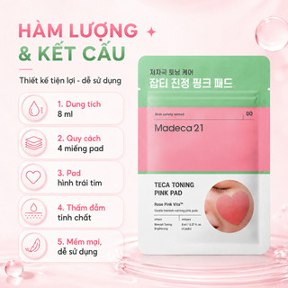 [MADECA21] Toner Pad dưỡng trắng mờ nám Madeca 21 Rose Pink Vita TECA TONING TONER PAD 4EA miếng hình trái tim tiện lợi