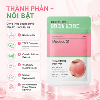 [MADECA21] Toner Pad dưỡng trắng mờ nám Madeca 21 Rose Pink Vita TECA TONING TONER PAD 4EA miếng hình trái tim tiện lợi