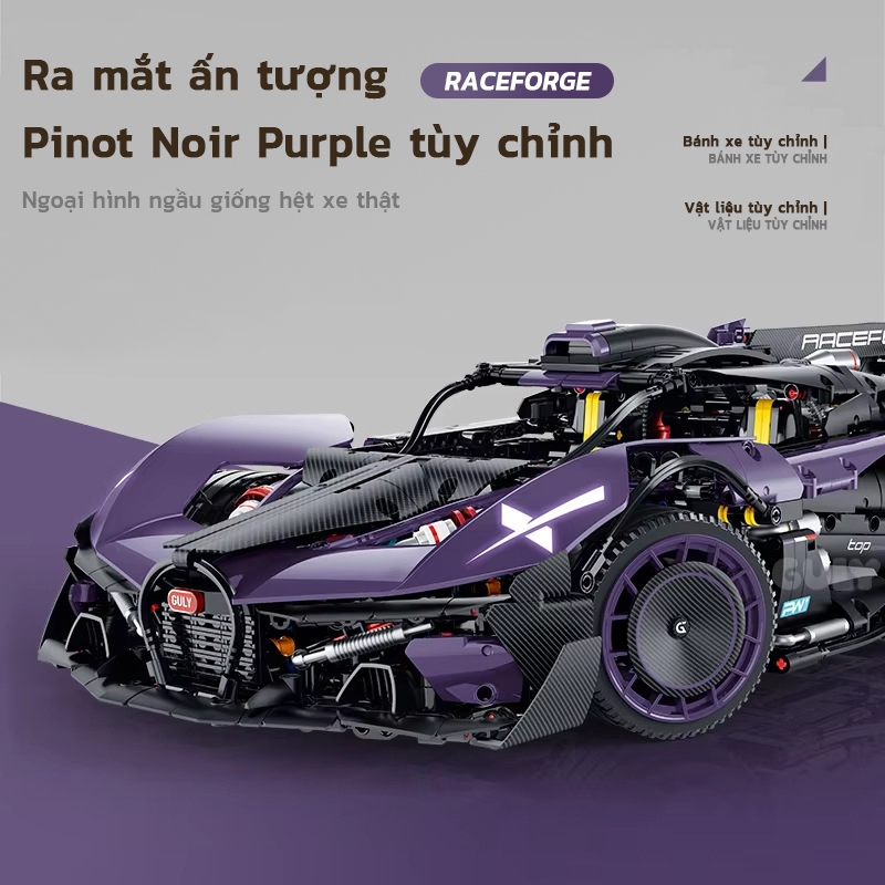Mô hình chi tiết cao cấp Bugatti Bolide lắp ráp 1:8 | Mã 10643 3332 mảnh điều khiển từ xa nâng hạ chassis phun sương