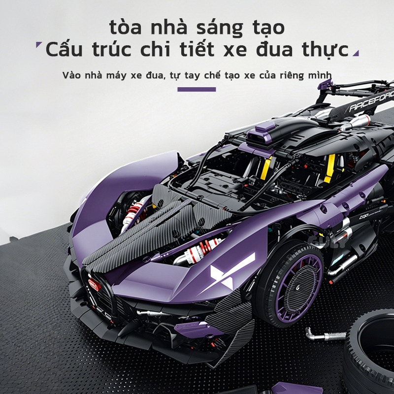 Mô hình chi tiết cao cấp Bugatti Bolide lắp ráp 1:8 | Mã 10643 3332 mảnh điều khiển từ xa nâng hạ chassis phun sương
