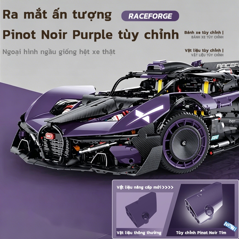 Mô hình chi tiết cao cấp Bugatti Bolide lắp ráp 1:8 | Mã 10643 3332 mảnh điều khiển từ xa nâng hạ chassis phun sương