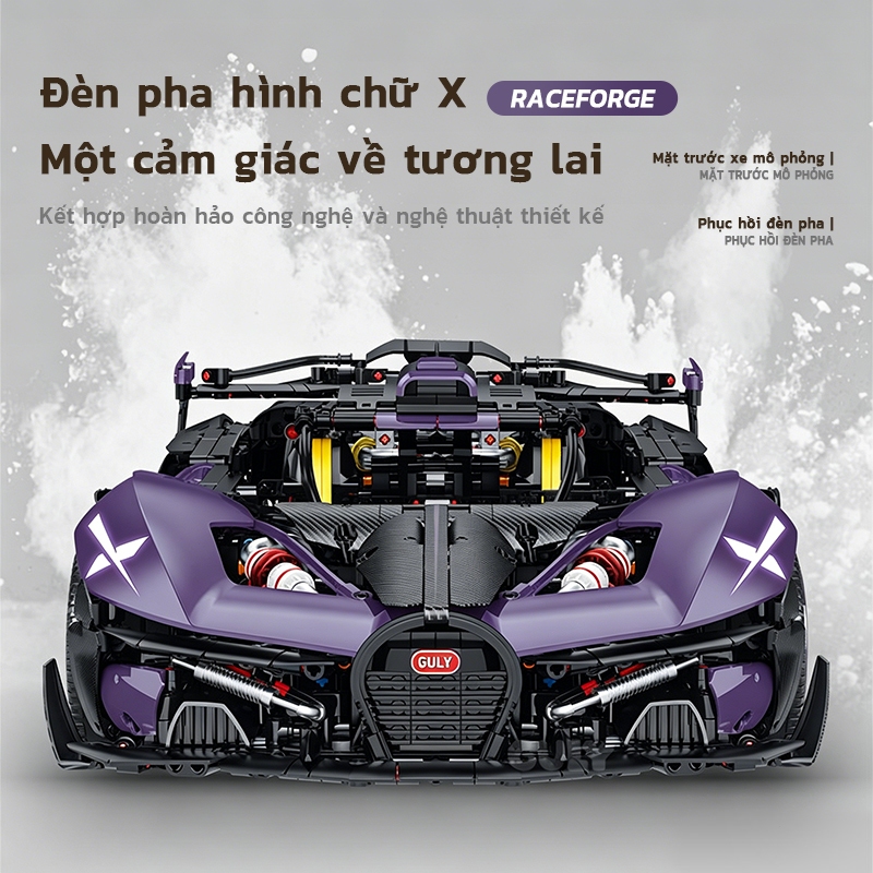 Mô hình chi tiết cao cấp Bugatti Bolide lắp ráp 1:8 | Mã 10643 3332 mảnh điều khiển từ xa nâng hạ chassis phun sương