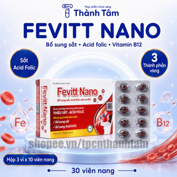 (30 Viên) Viên uống bổ sung sắt FEVITT NANO bổ máu, cải thiện tình trạng thiếu máu - Hộp 30 viên