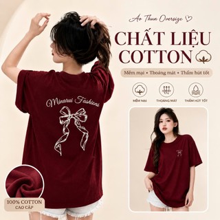 Áo thun nữ form rộng KONOVA chất liệu cotton 100% in hình NƠ MINA