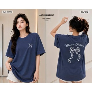 Áo thun nữ form rộng KONOVA chất liệu cotton 100% in hình NƠ MINA