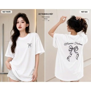 Áo thun nữ form rộng KONOVA chất liệu cotton 100% in hình NƠ MINA