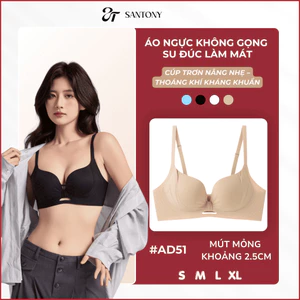Áo ngực không gọng, đúc su làm mát, cúp trơn nâng nhẹ, dây vai chỉnh được, kháng khuẩn 10A - AD51