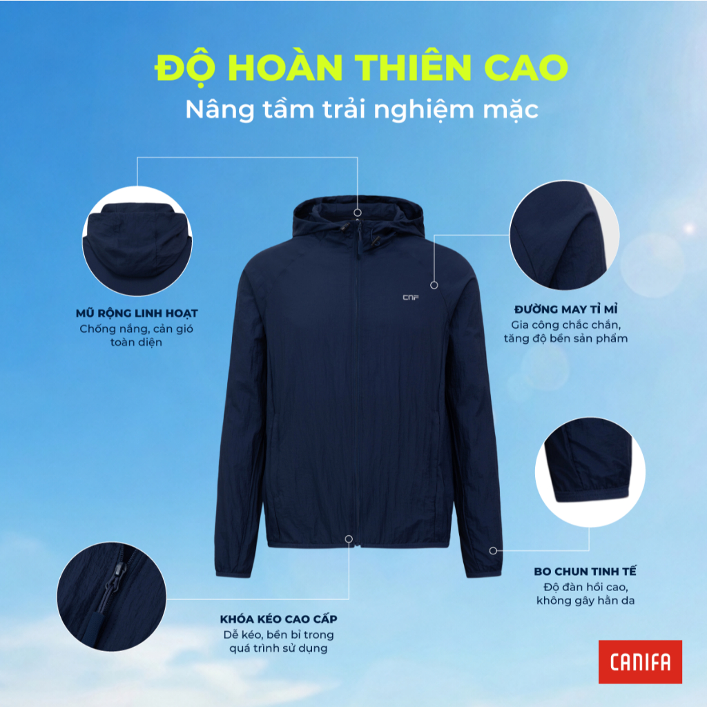 Áo khoác gió thể thao nam CANIFA chống nắng mỏng nhẹ chống nước nhanh khô phù hợp chạy bộ du lịch PS26 8OT26S002
