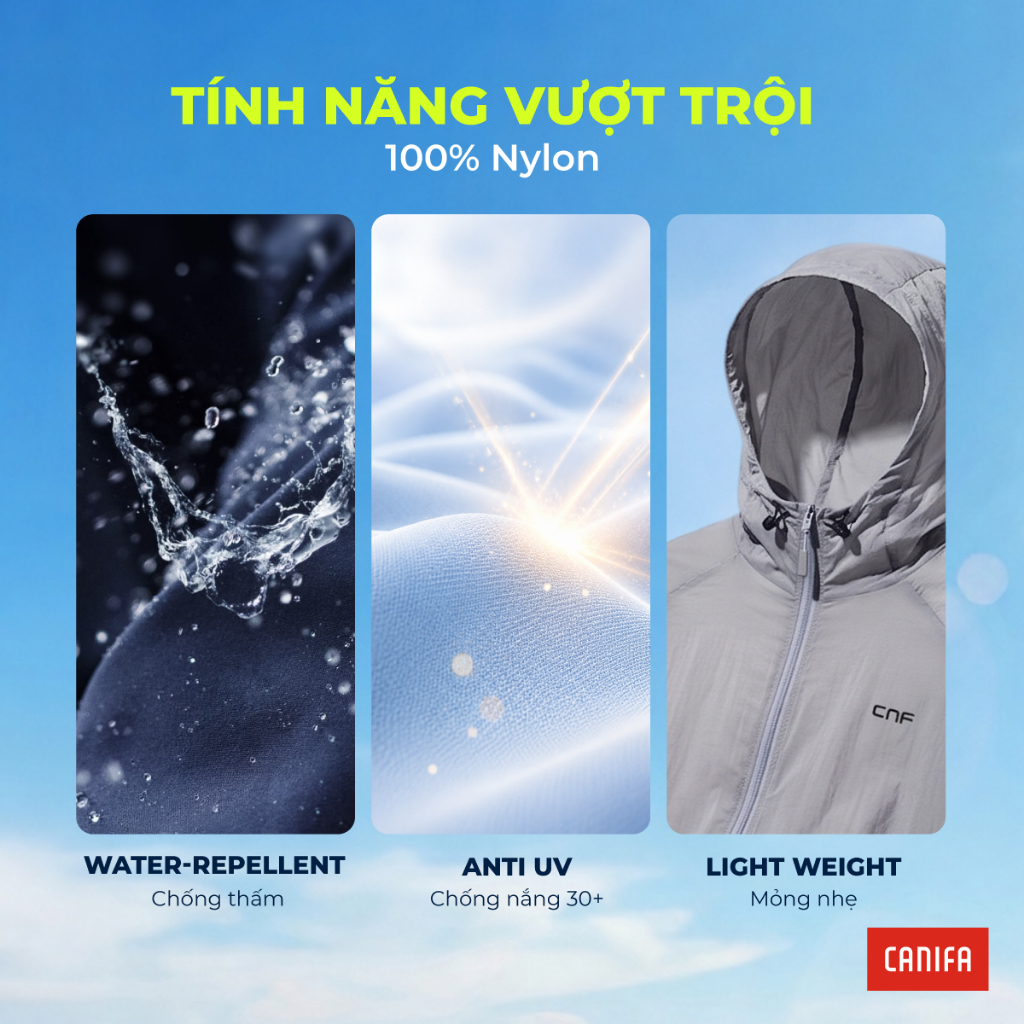 Áo khoác gió thể thao nam CANIFA chống nắng mỏng nhẹ chống nước nhanh khô phù hợp chạy bộ du lịch PS26 8OT26S002