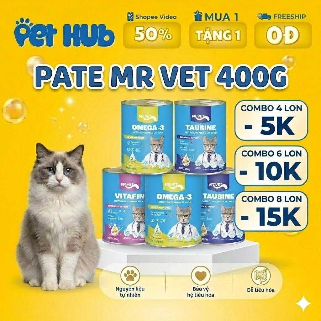 [400g] Pate MR VET Dạng Lon 400g Thức Ăn Ướt Cho Mèo Bổ Sung Dinh Dưỡng Toàn Diện - Pet Hub