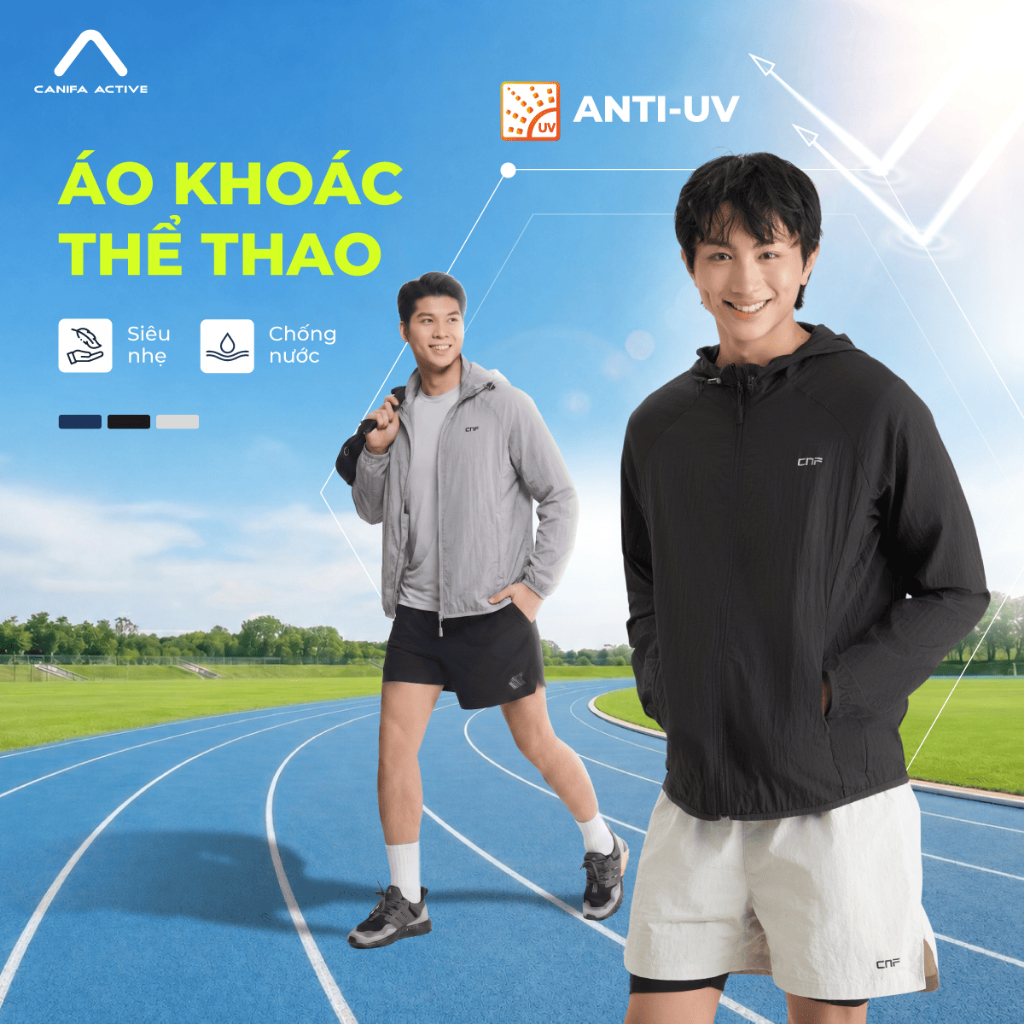 Áo khoác gió thể thao nam CANIFA chống nắng mỏng nhẹ chống nước nhanh khô phù hợp chạy bộ du lịch PS26 8OT26S002