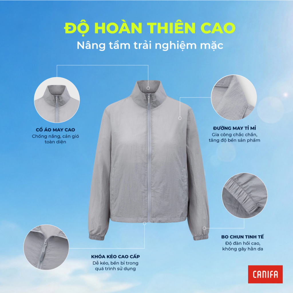 Áo khoác gió thể thao nữ CANIFA chống nắng chống thấm siêu nhẹ phù hợp du lịch leo núi chạy bộ 6OT26S006