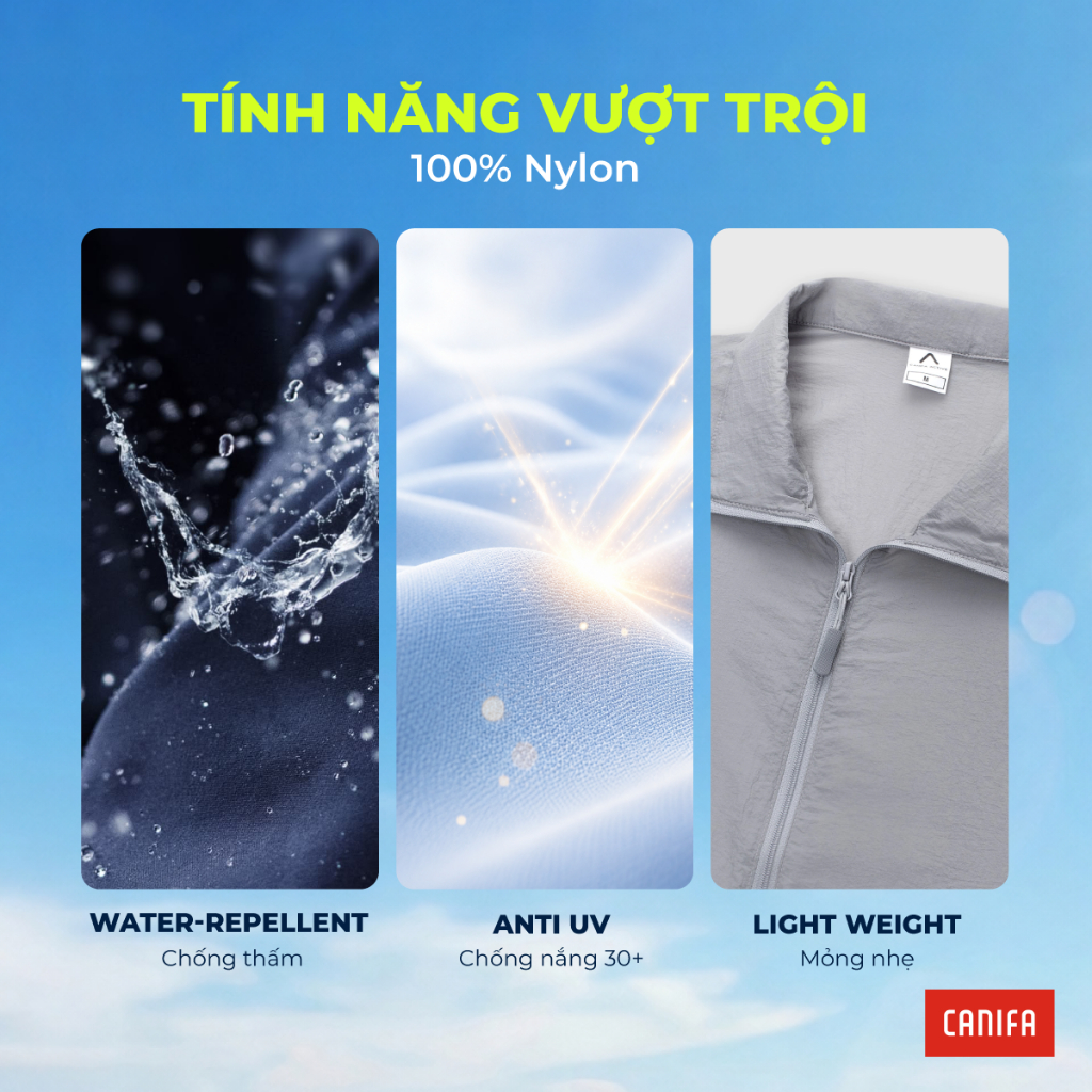 Áo khoác gió thể thao nữ CANIFA chống nắng chống thấm siêu nhẹ phù hợp du lịch leo núi chạy bộ 6OT26S006