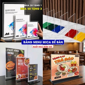 Bảng menu mica A4, A5, A6, Bảng QR thanh toán, Bảng mica trong suốt