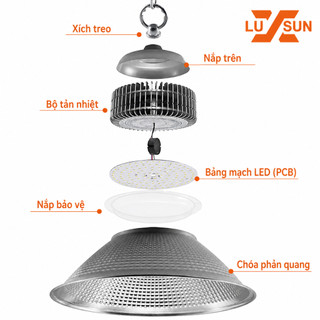 Đèn LED Nhà Xưởng Highbay LUXSUN Có Chóa 100W 150W 200W 250W IP65 Siêu Sáng Tiết Kiệm Điện Kho Xưởng Nhà Máy