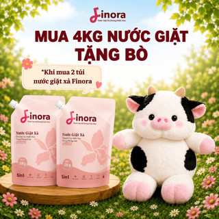 (TẶNG 1 BÒ SỮA KHỔNG LỒ) Combo 2 Túi, 4kg Nước Giặt Finora  Hương Nước Hoa, Sạch Sâu Thơm Lâu
