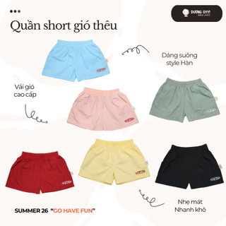 SS26 Quần short đùi trẻ em vải gió thêu COURTSIDE cạp chun size 14-38KG style Hàn Quốc | Dương Oyy D010426243