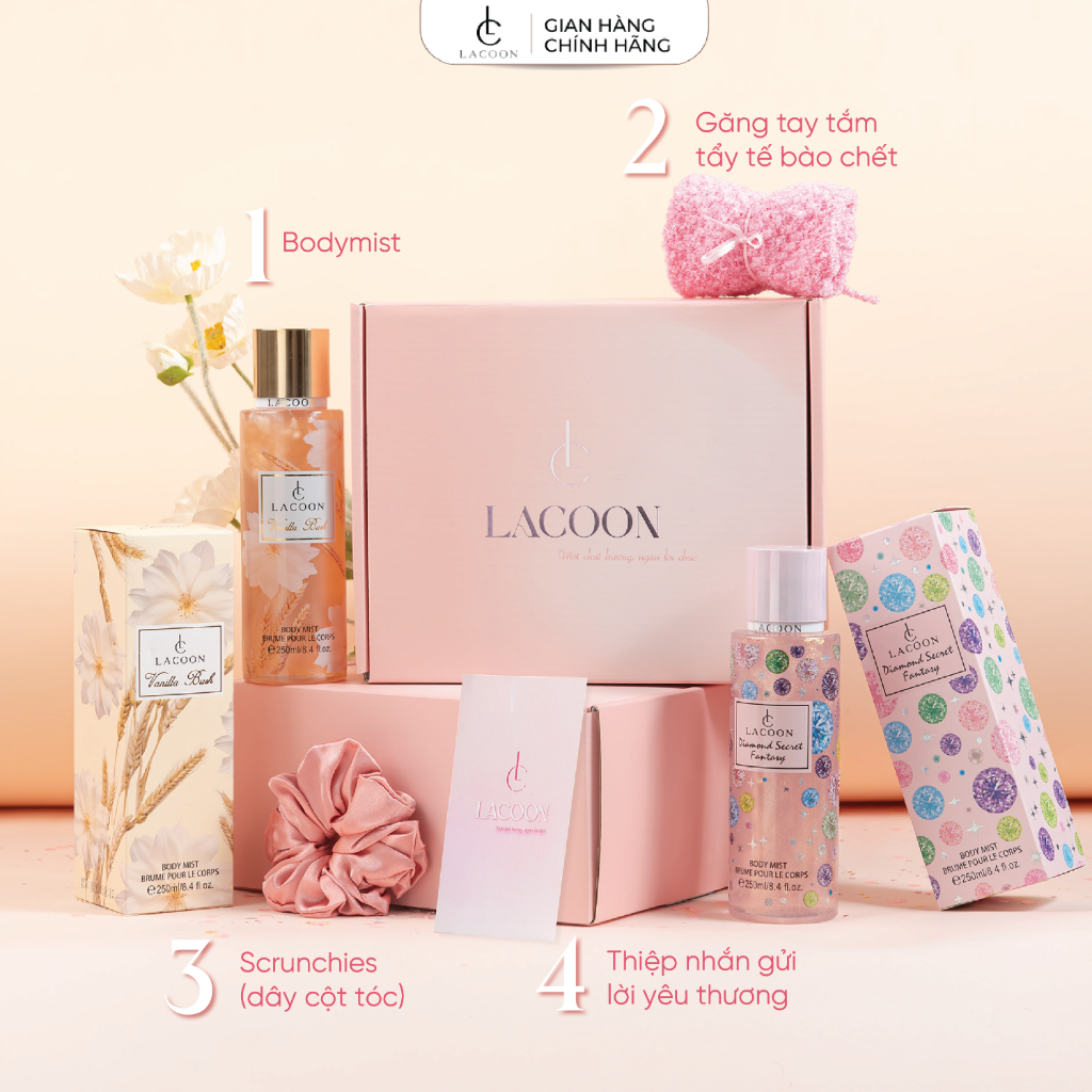 Set Quà Body Mist Lacoon  – Hương Thơm Ngọt Ngào, Quà Tặng Người Yêu, Lưu Hương Lâu