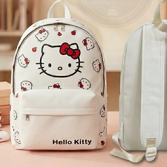 BALO LÔ đi học cao cấp KITTY MẶT TO TRẮNG MỚI,balo Da mềm,nhiều ngăn,balo đi học bé gái đựng sách vở và laptop