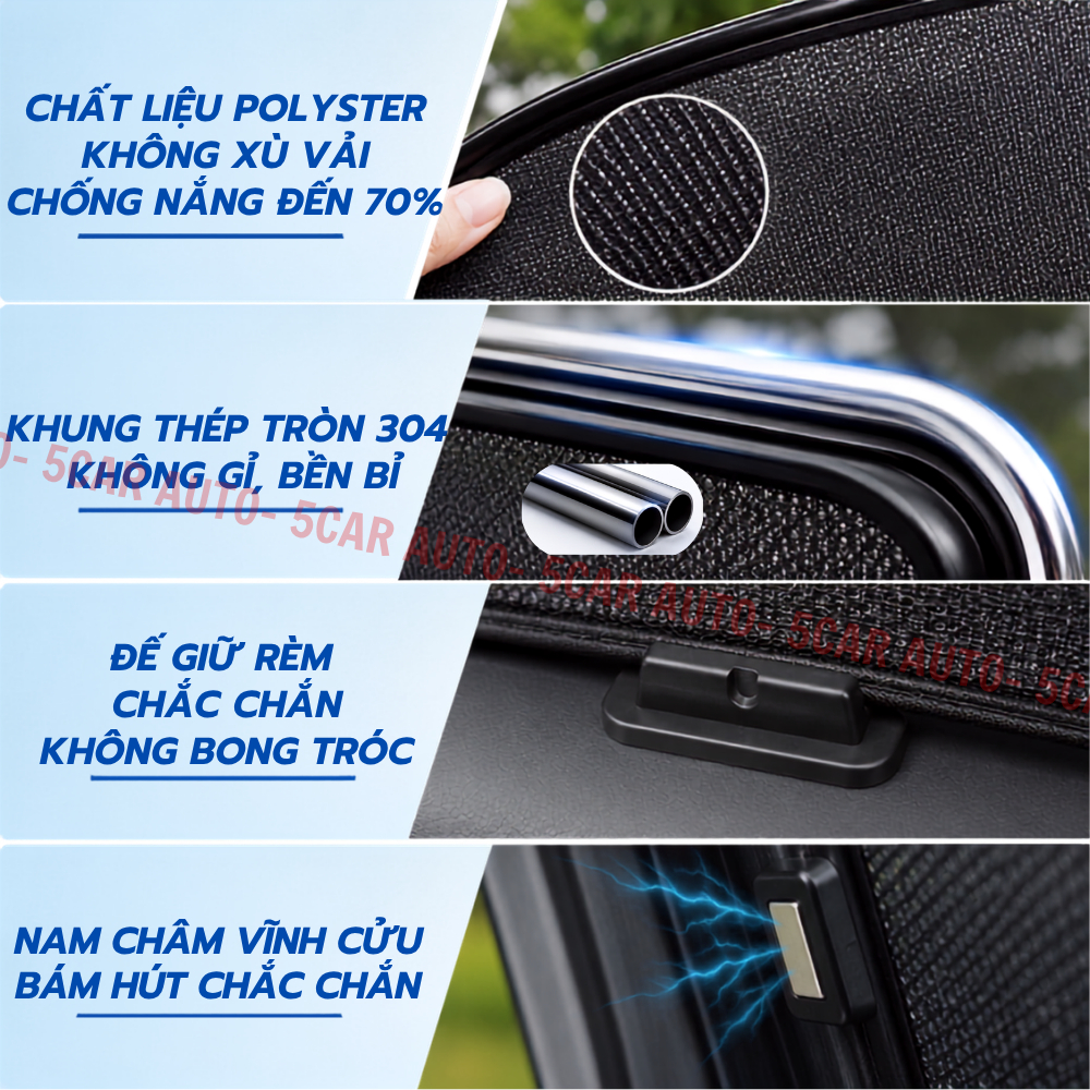 Bộ 4 Tấm Rèm Che Nắng Ô Tô Hít Nam Châm- Đủ các dòng xe, Chuẩn Khít Từng xe, che nắng tốt,Chống Tia UV [TẶNG ĐẾ GIỮ RÈM]