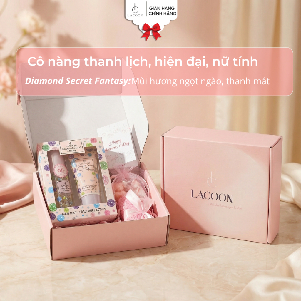 Set Quà Body Mist Lacoon  – Hương Thơm Ngọt Ngào, Quà Tặng Người Yêu, Lưu Hương Lâu