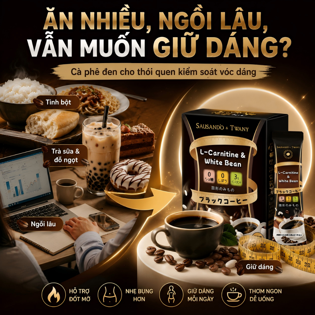Cà phê đen L-Carnitine White Bean hỗ trợ giảm mỡ, giữ dáng, kiểm soát tinh bột
