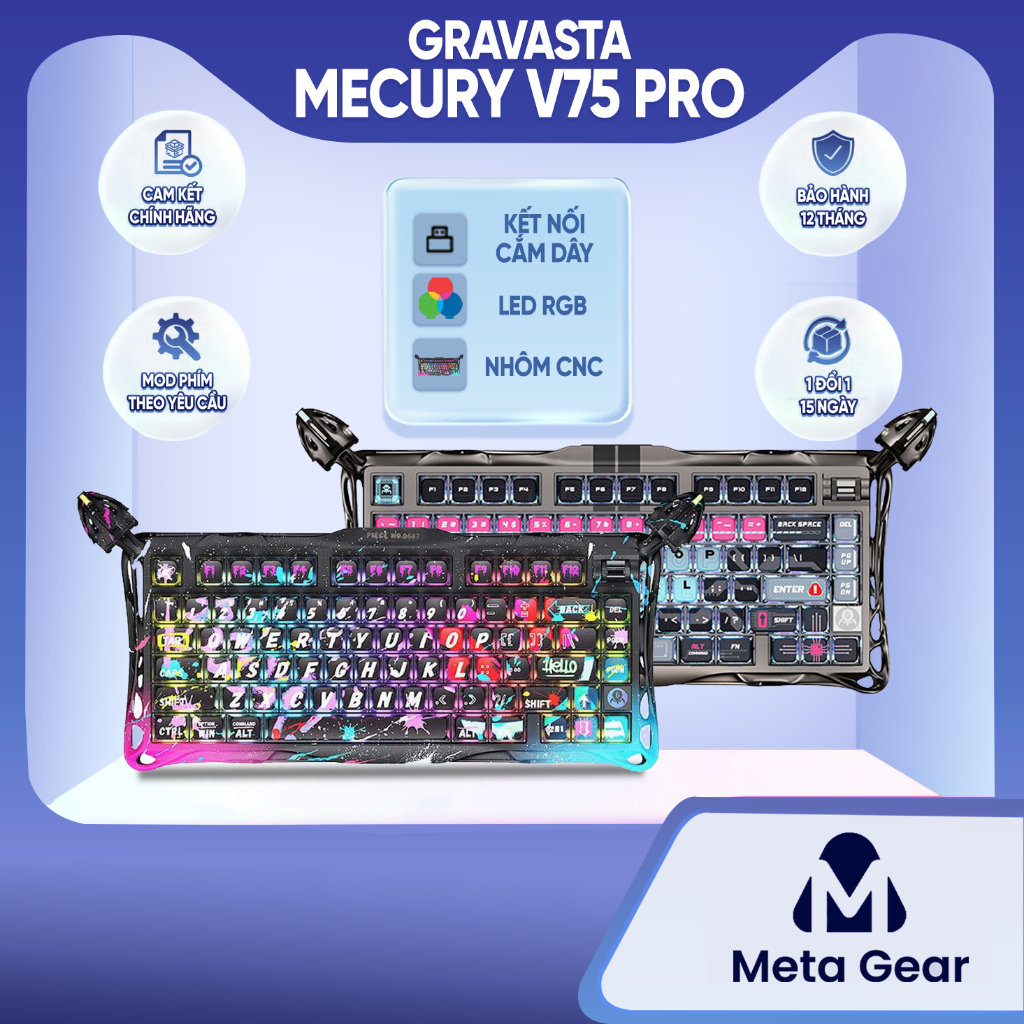Bàn phím cơ Gravasta Meucry V75 Pro & V75 - Bàn phím cơ gaming cắm dây, Switch từ tính Rapid Trigger, Khung nhôm CNC