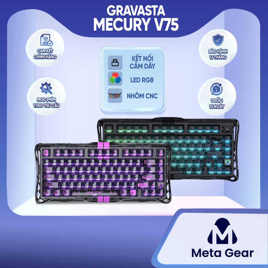 Bàn phím cơ Gravasta Meucry V75 Pro & V75 - Bàn phím cơ gaming cắm dây, Switch từ tính Rapid Trigger, Khung nhôm CNC