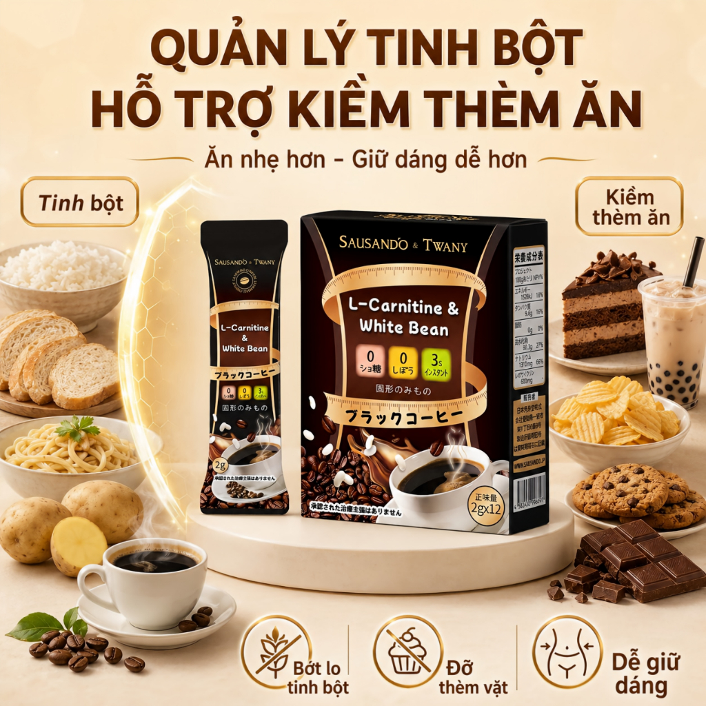 Cà phê đen L-Carnitine White Bean hỗ trợ giảm mỡ, giữ dáng, kiểm soát tinh bột