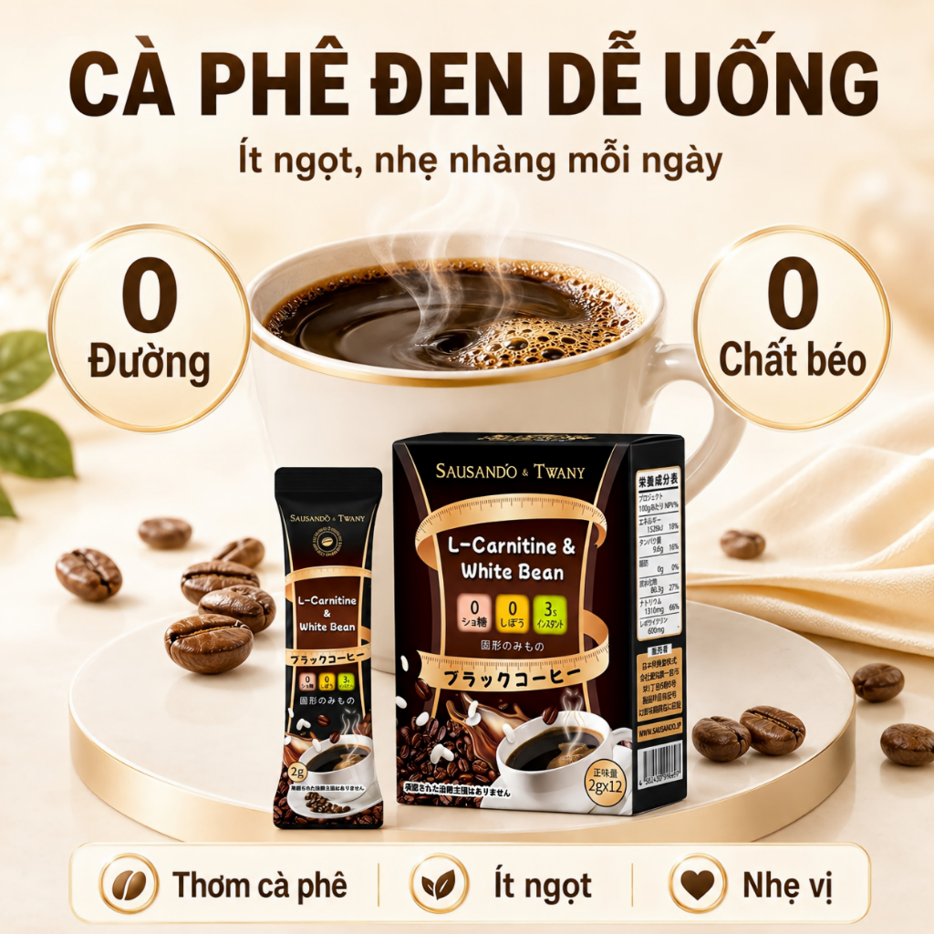 Cà phê đen L-Carnitine White Bean hỗ trợ giảm mỡ, giữ dáng, kiểm soát tinh bột