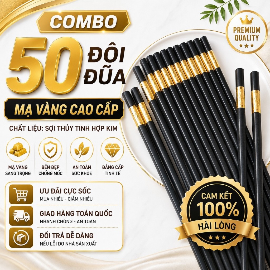 [ Ship Hỏa Tốc ] Combo 10-50 Đôi Đũa hợp kim mạ vàng Hàn Quốc chống trơn, chống mốc, chịu nhiệt