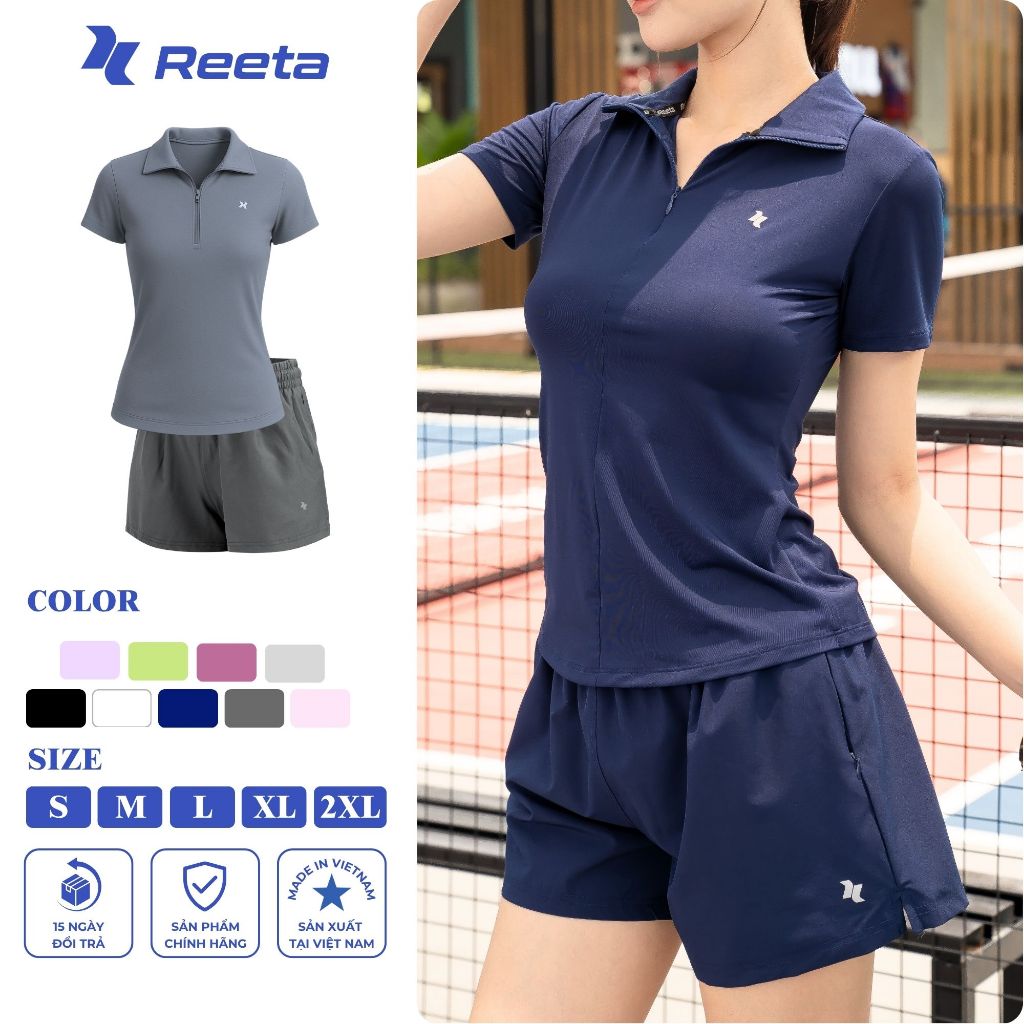 Set bộ đồ thể thao Reeta áo polo khoá kéo phối quần short 2 lớp tập pickle ball, gym,yoga,chạy bộ... (038-060)