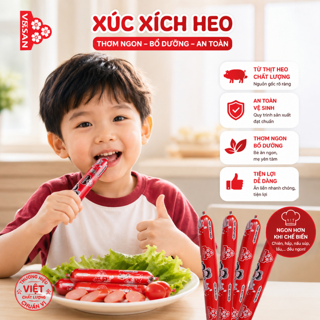 [Combo 5 gói] Xúc Xích Bò Vissan Ăn Liền Cây Lớn 70g – Gói 4 Cây (280g) Tiện Lợi