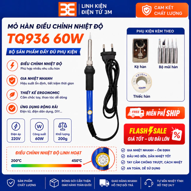 Mỏ hàn thiếc điều chỉnh nhiệt độ, Mỏ hàn TQ936 60w 220v và phụ kiện hàn,thiếc hàn,bộ mũi hàn,kệ hàn