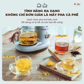Máy pha trà và cà phê Bear SB-CF06A Chức năng loại bỏ cặn, giữ ấm, chất liệu thủy tinh cao cấp, bền đẹp.
