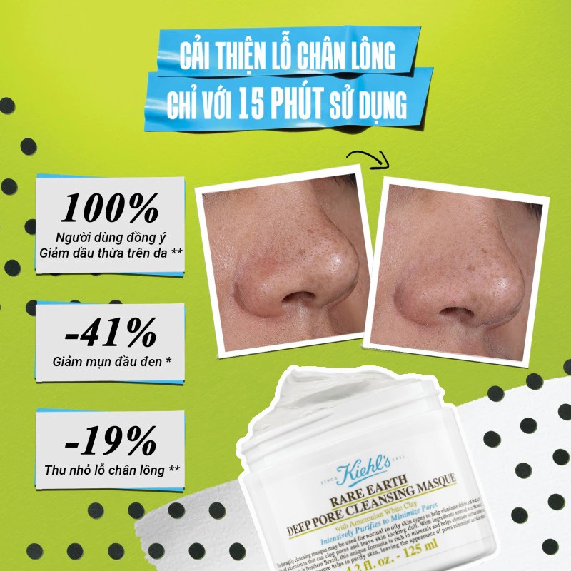 Mặt Nạ Đất Sét Kiểm Soát Dầu Nhờn, Sáng Da Kiehl's Rare Earth Deep Pore Cleansing Masque 125ML